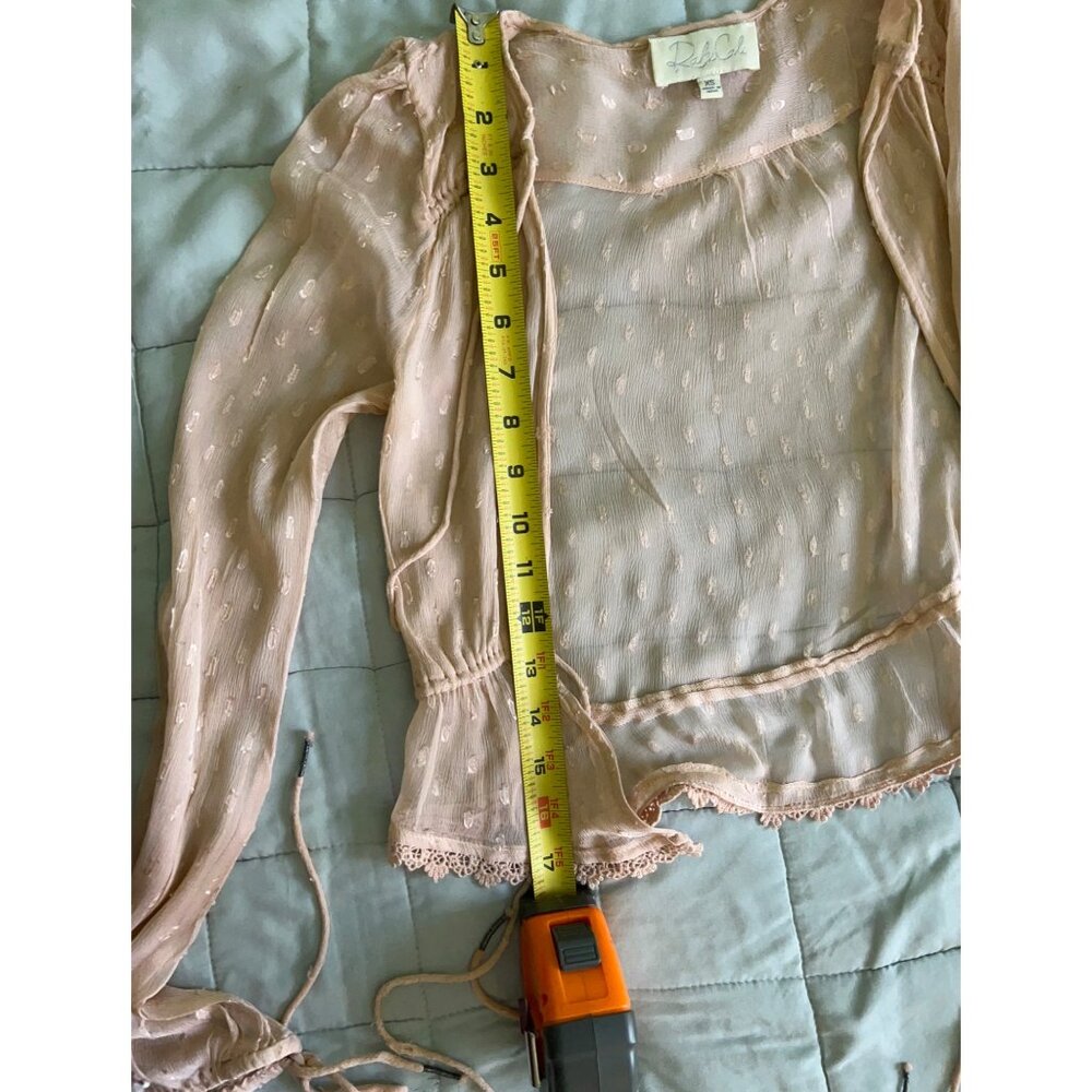 Rahi Cali Sheer Peasant Top Womens 100% VISCOSE Size XS Boho Lace Trim Blouse Ro - Picture 9 of 13